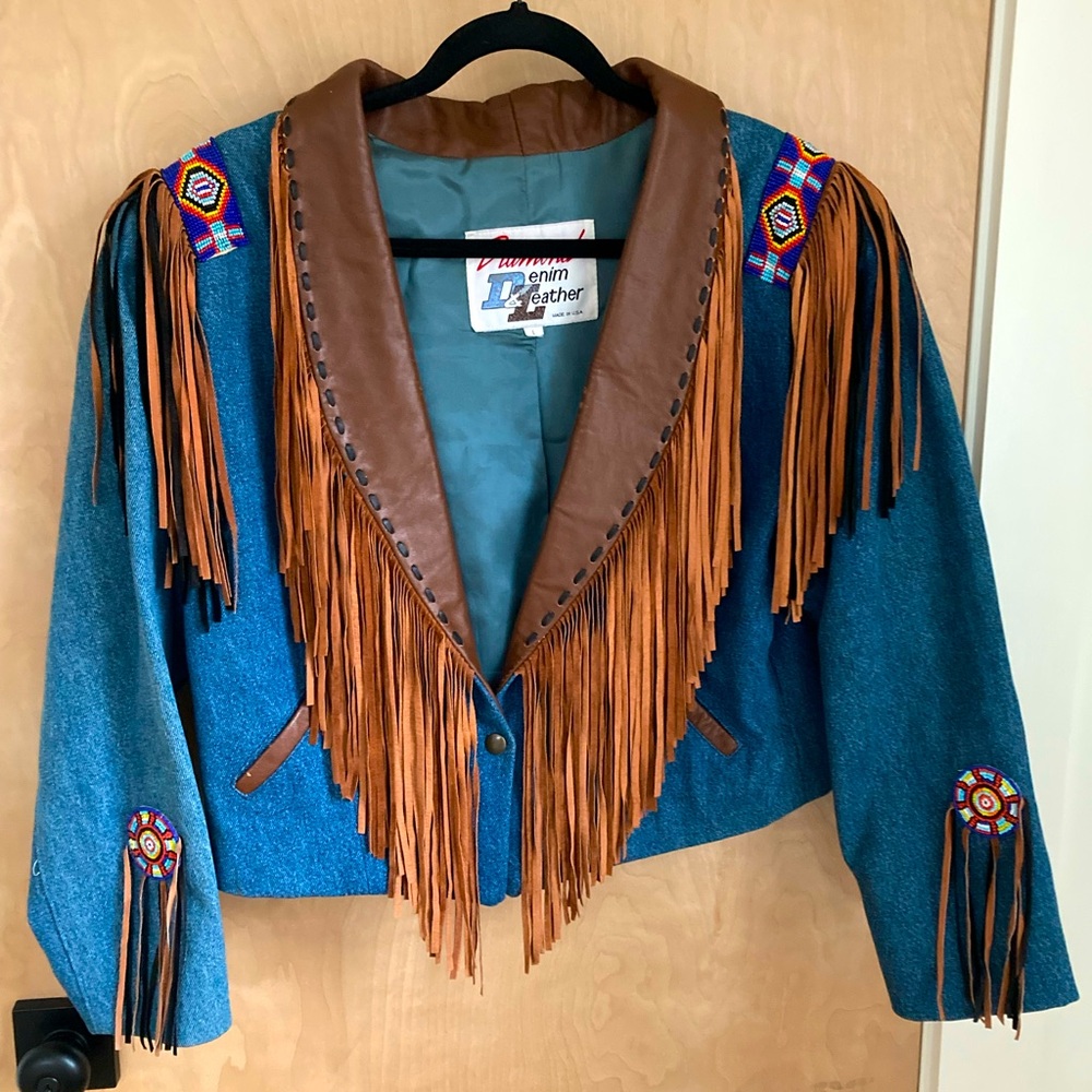 Vintage Cowgirl Rodeo Fringe Jacket by Diamond Denim & Leather L Western wear